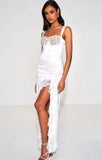 ROBE CORSET MAXI EN SATIN ET DENTELLE BLANCHE