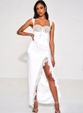 ROBE CORSET MAXI EN SATIN ET DENTELLE BLANCHE