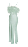 ROBE LONGUE À PLUMES MENTHE YANA