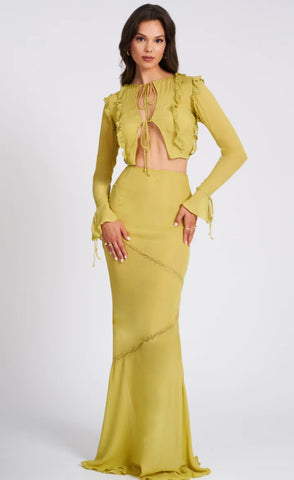 GONNA LUNGA CON BORDI IN PIZZO DALEY OLIVE