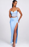ROBE LONGUE EN SATIN À DÉCOUPES AVEC CORSET ALLISON