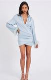 ABITO MINI AZZURRO A MANICHE LUNGE CON PIUME JENNA