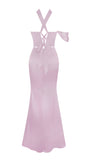 MAUVE HALTER NECK DUCHESS SATIN GOWN