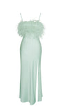 ROBE LONGUE À PLUMES MENTHE YANA