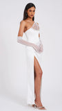 ROBE EN SATIN À MAILLE DE CRISTAL BLANC ÉCARLATE