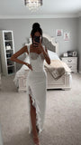ROBE CORSET MAXI EN SATIN ET DENTELLE BLANCHE