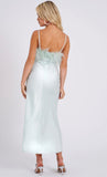 ROBE LONGUE À PLUMES MENTHE YANA