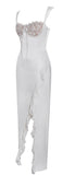 ROBE CORSET MAXI EN SATIN ET DENTELLE BLANCHE