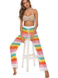 CUT OUT CONTRAST HIGH WAIST SWIM COVER UP PANTS