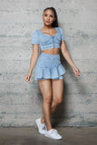 DENIM FRONT SIDE RUFFLE SHORTS