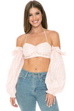 TOP A MANICHE LUNGHE CON SPALLE SCOPERTE