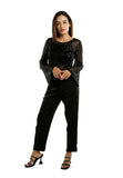 TOP A MANICHE LUNGE CON PAILLETTES TRASPARENTI