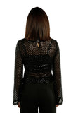 TOP A MANICHE LUNGE CON PAILLETTES TRASPARENTI