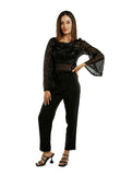 TOP A MANICHE LUNGE CON PAILLETTES TRASPARENTI