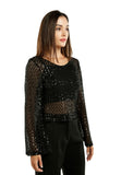 TOP A MANICHE LUNGE CON PAILLETTES TRASPARENTI
