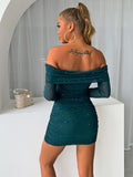 MINI ABITO CON SPALLE SCOPERTE IN RETE GLITTERATA