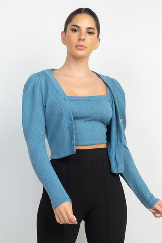 ENSEMBLE CARDIGAN ET HAUT À MANCHES BOUFFANTES