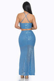 ROBE LONGUE À PAILLETTES BLEUE