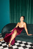 ROBE LONGUE EN VELOURS SANS BRETELLES À COL EN COEUR