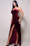ROBE LONGUE EN VELOURS SANS BRETELLES À COL EN COEUR