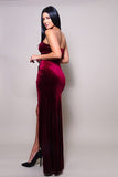 ROBE LONGUE EN VELOURS SANS BRETELLES À COL EN COEUR