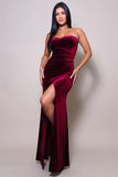 ROBE LONGUE EN VELOURS SANS BRETELLES À COL EN COEUR
