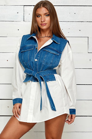 denim vest mini dress SHORT BLAZER DENIM VEST MINI DRESS