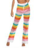 CUT OUT CONTRAST HIGH WAIST SWIM COVER UP PANTS