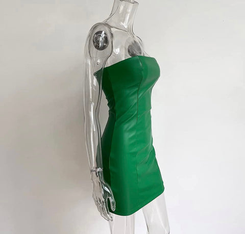 Green Leather Mini Dress Medium / Green Green Leather Mini Dress Medium / Green