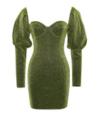 MINI ABITO VERDE METALLIZZATO CON SPALLE A SBUFFO
