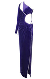ROBE EN VELOURS CRISTAL VIOLET À MANCHE UNIQUE