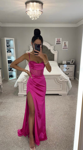 The Fiorella Beaded Fitted Corset Satin Gown 14 / Red The Fiorella Beaded Fitted Corset Satin Gown 14 / Red