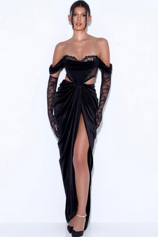 ROBE EN VELOURS ET DENTELLE NOIRE TESSA