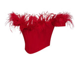 HAUT DE CORSET À BORDURE DE PLUMES ROUGES