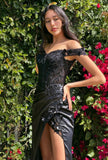 ROBE NOIRE À ÉPAULES DÉNUDÉES À FLEURS