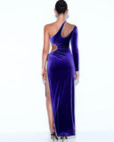 ROBE EN VELOURS CRISTAL VIOLET À MANCHE UNIQUE