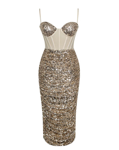 GOLD SEQUIN CORSET MIDI DRESS SHOP DDMINE GOLD SEQUIN CORSET MIDI DRESS SHOP DDMINE
