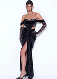 ROBE EN VELOURS ET DENTELLE NOIRE TESSA