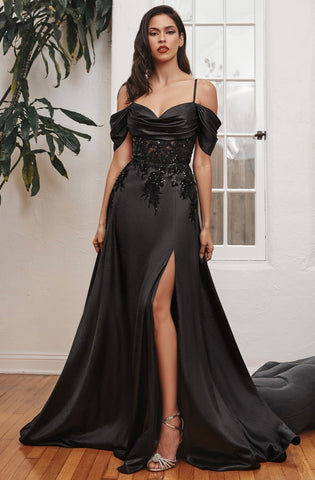 ROBE À ÉPAULES DÉNUDÉES EN SATIN NOIR À LIGNE A