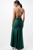 ROBE EN SATIN BLEU AQUA ROUILLE
