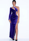 ROBE EN VELOURS CRISTAL VIOLET À MANCHE UNIQUE
