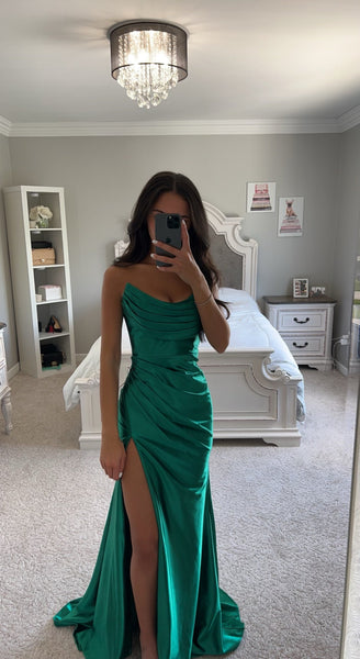 Emerald ASYMMETRICAL SATIN GOWN XXS / Emerald