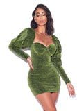 MINI ABITO VERDE METALLIZZATO CON SPALLE A SBUFFO