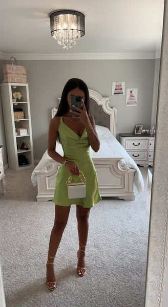 cowl neck satin dress mini Cowl Neck Mini Satin Dress
