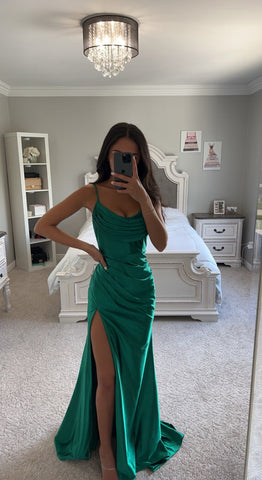 Emerald ASYMMETRICAL SATIN GOWN XXS / Emerald