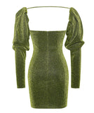 MINI ABITO VERDE METALLIZZATO CON SPALLE A SBUFFO