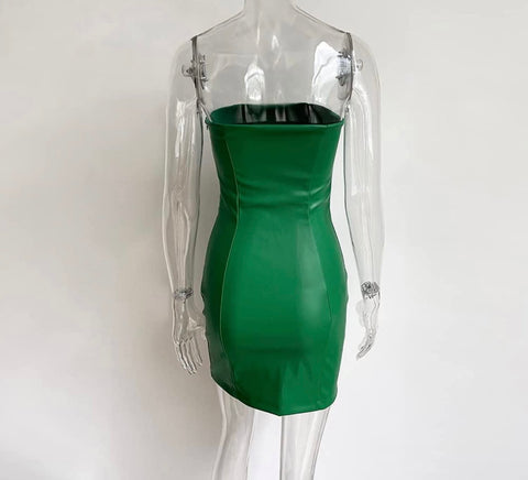 GREEN LEATHER MINI DRESS – SHOP DDMINE GREEN LEATHER MINI DRESS – SHOP DDMINE