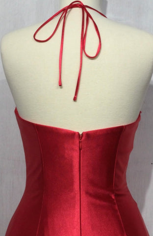 SATIN CORSET FITTED HALTER GOWN Red / XS SATIN CORSET FITTED HALTER GOWN Red / XS