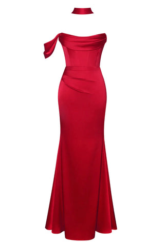 red duchess satin dress Miss Circle Women Ivona Red Halter Neck Double Duchess Satin Gown