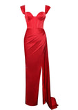 ROBE EN SATIN ROUGE À COEUR